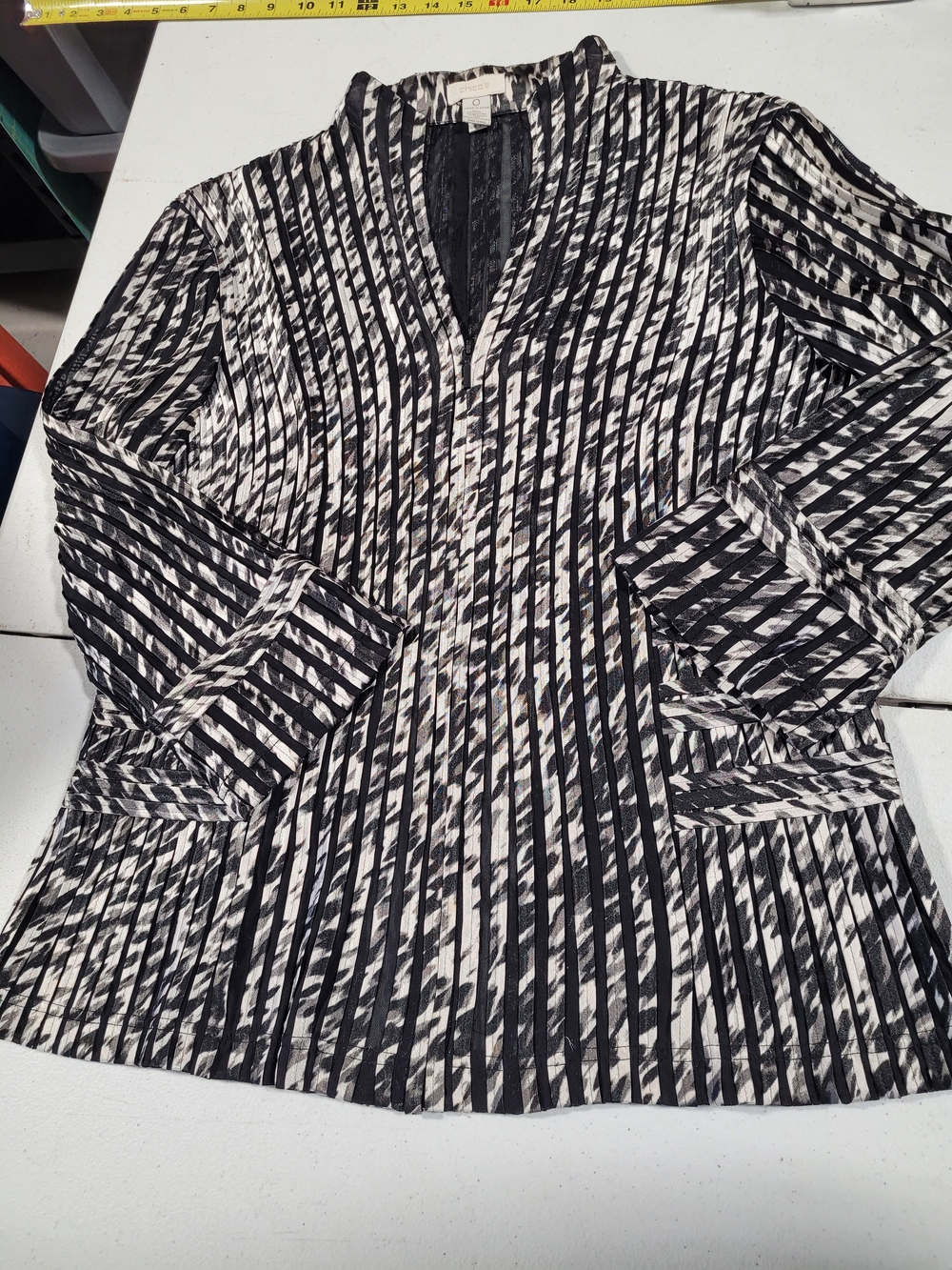Chico's Black & White Striped Pattern Blazer
